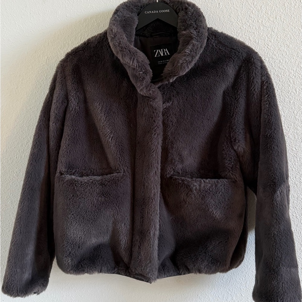 Zara Charcoal Faux Fur Jacket